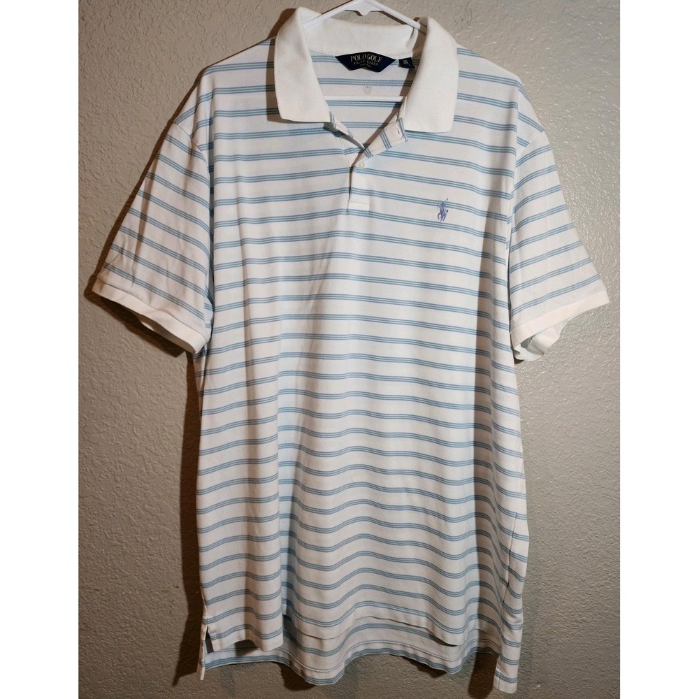 Ralph Lauren Polo Golf Mens Shirt Size 2XLT Tall Short Sleeve Blue Striped Logo